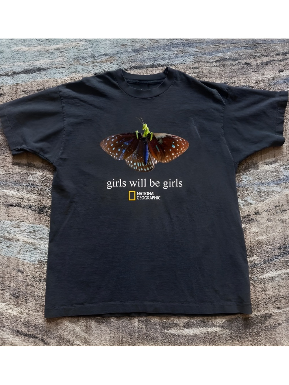 National Geographic Girls Will Be Girls Black Butterfly Graphic Tee